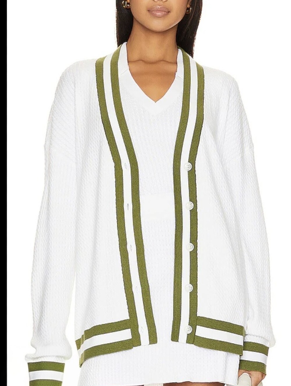 WeWoreWhat Varsity Cardigan Women's White Green Sweater Button Up Size XS NWT